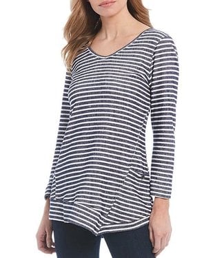 Multiples Asymmetrical Hem Stripe Top