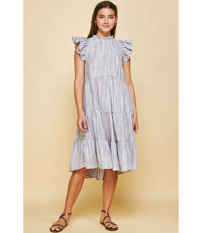 Vertical striped tiered top peasant frill dress