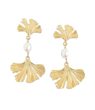 Susan Shaw Baroque Pearl Ginkgo Earrings