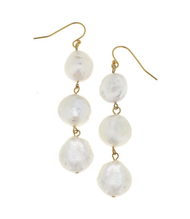 Susan Shaw Triple Tier Pearl Drop Earrings