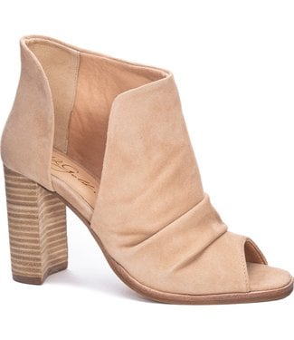 42 Gold Loyalty Kid Suede Peep Toe Bootie