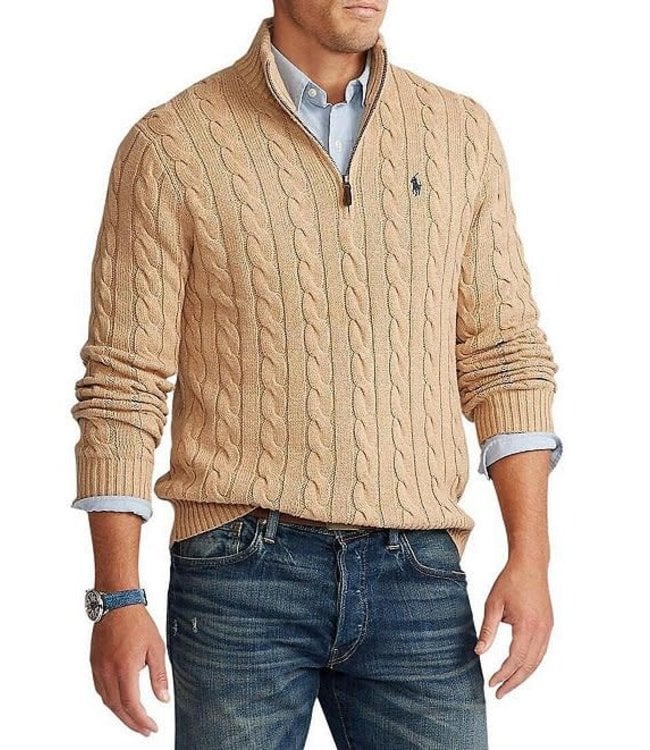 PRL Cotton Cable Knit Quarter Zip Sweater - Abraham's