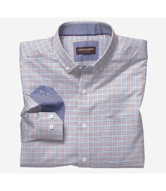 Johnston and Murphy Button Collar Windowpane Sport Shirt