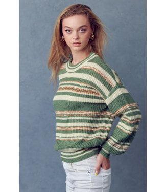 &Merci Balloon Sleeve Multi Stripe Sweater