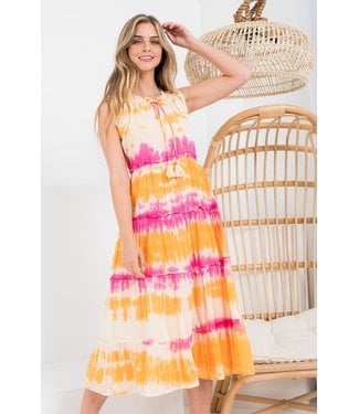 THML Tie Dyed Tiered Midi Dress