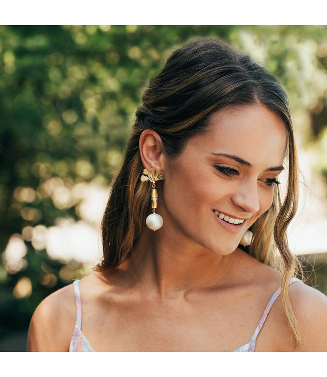Susan Shaw Bamboo Ginkgo Pearl Earrings