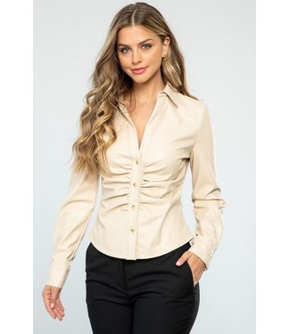 THML Faux Leather Button Up Top