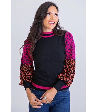 Karlie Multi Leopard Puff Sleeve Sweater