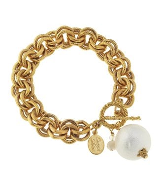Susan Shaw Gold Double Chain with Cotton Pearl Bracelet