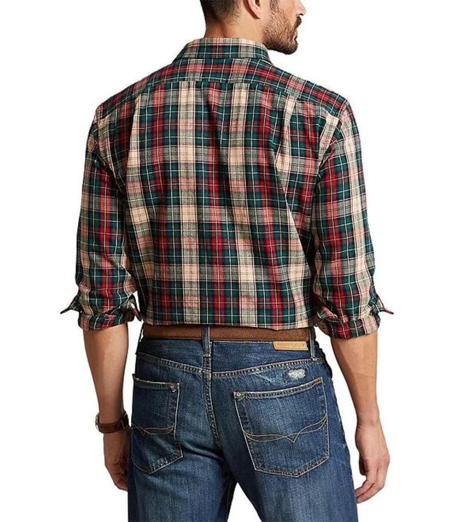 PRL Big & Tall Long-Sleeve Yarn-Dyed Oxford Sportshirt W/ Spread Collar - Plaid