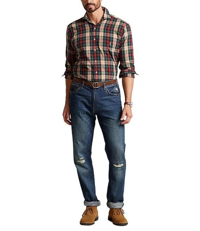 PRL Big & Tall Long-Sleeve Yarn-Dyed Oxford Sportshirt W/ Spread Collar - Plaid