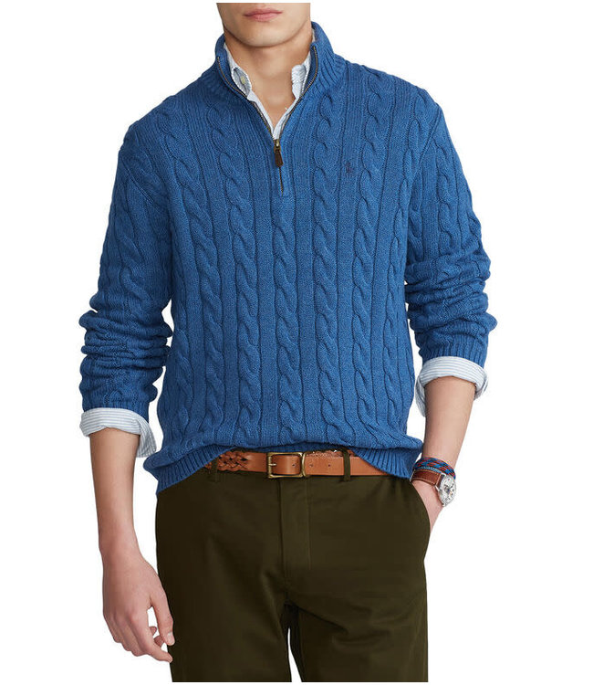 PRL Cable-Knit Cotton Quarter-Zip Sweater