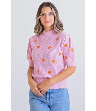Karlie Novelty Heart Puff Sleeve Sweater