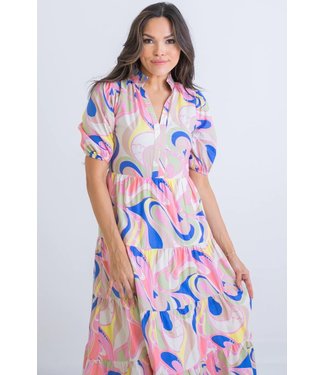 Karlie Abstract Multi Swirl V-Neck Tier Dress