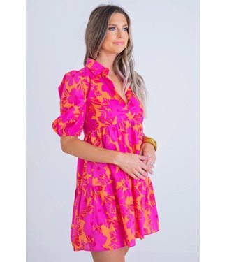 Karlie Floral Tropical Puff Sleeve Dress