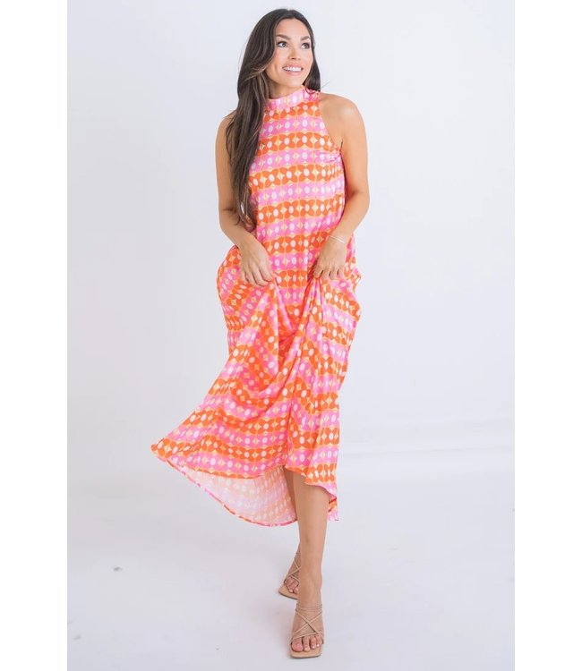 Karlie Retro Floral Mock Halter Maxi Dress