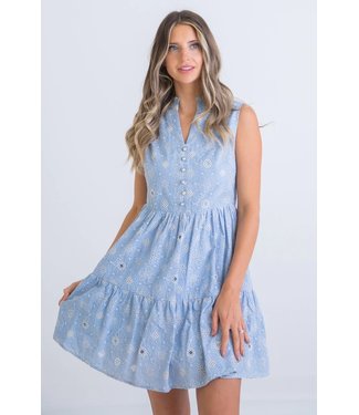 Karlie Floral Emb Tier Sleeveless Dress