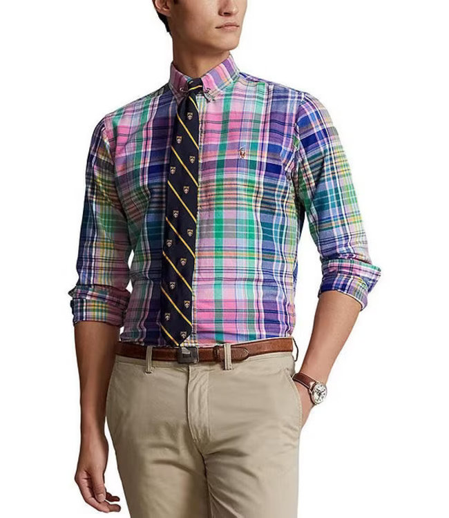 PRL Classic Fit Plaid Oxford Long Sleeve Woven Shirt