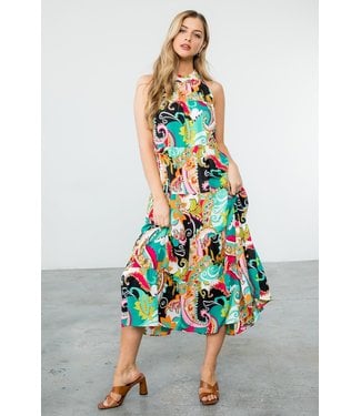 THML Halter Paisley Tiered Maxi Dress