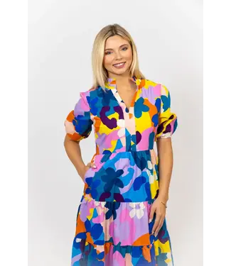 Karlie Abstract Multi Floral V-Neck Tier Maxi Dress