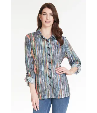 Multiples Roll Tab L/S Button Front Hi-Lo Shirt