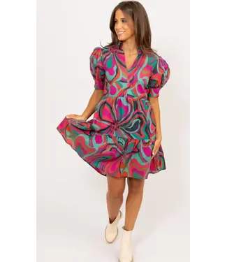 Karlie Multi Jewel Swirl V-Neck Collar Dress