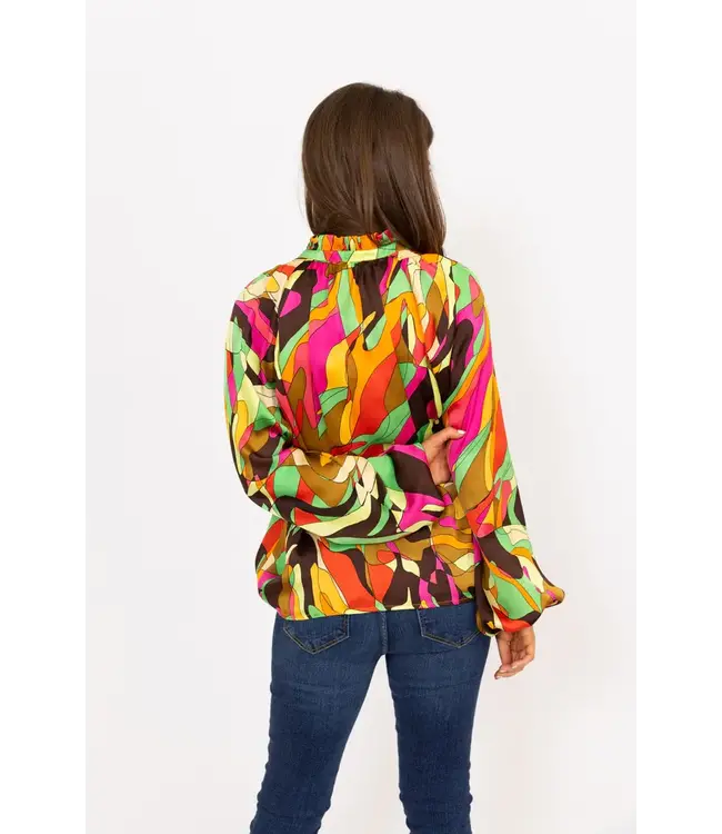 Karlie Abstract Satin V-Neck Top