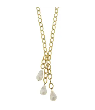 Susan Shaw Long Gold Chain with Cluster Pearl Necklace