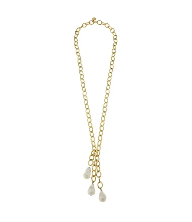 Susan Shaw Long Gold Chain with Cluster Pearl Necklace