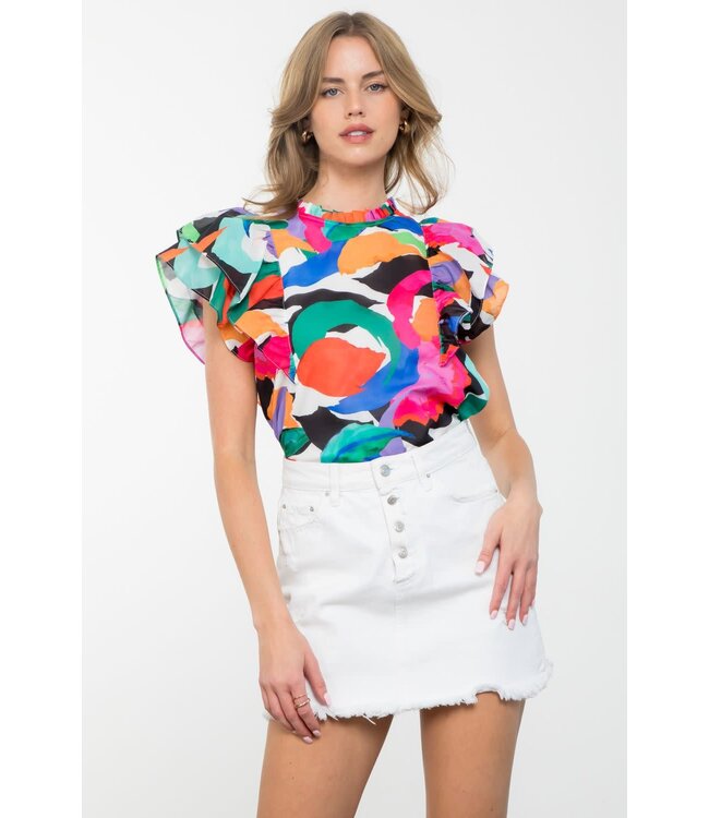 THML Flutter Sleeve Multi Color Print Top