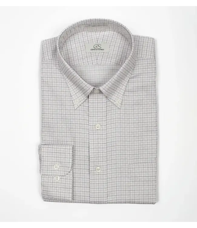 Cooper & Stewart Tan & Black Check on Dobby Button Down Collar (95/5)