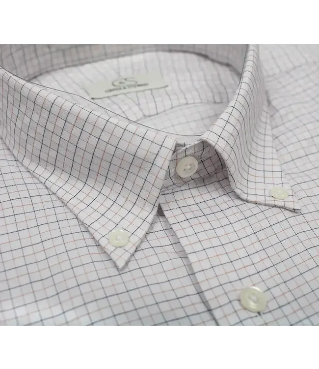 Cooper & Stewart Tan & Black Check on Dobby Button Down Collar (95/5)