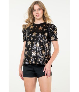 THML Short Sleeve Star Sequin Top