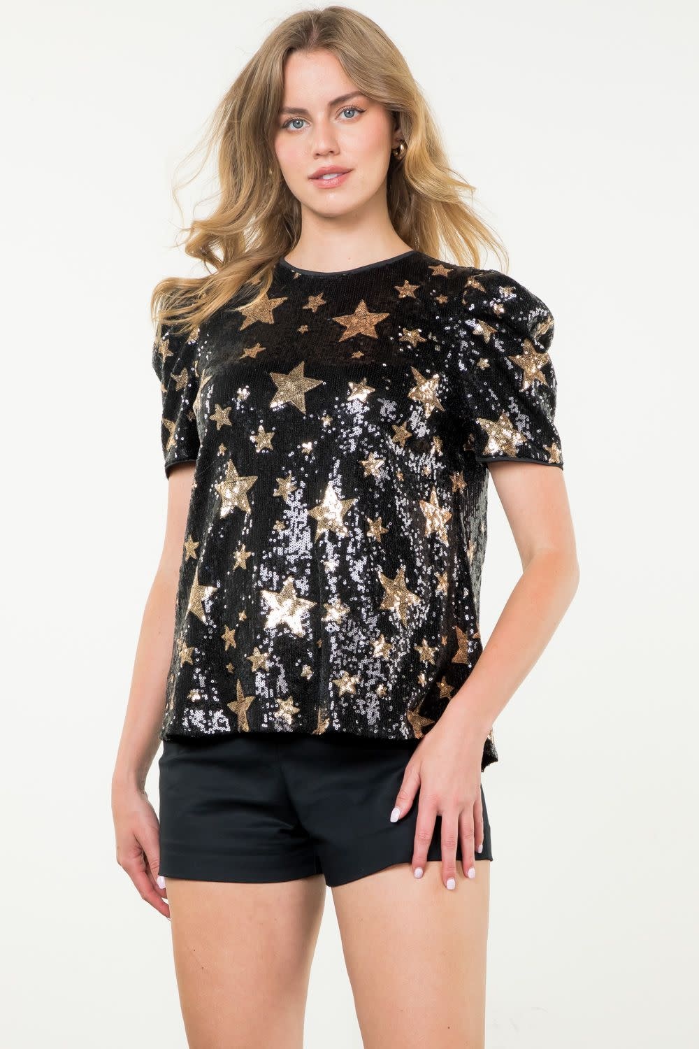 Short sleeve sequin top deals