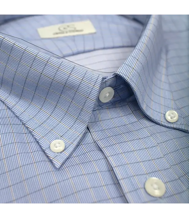 Cooper & Stewart Blue Small Check Button Down Collar (95/5)