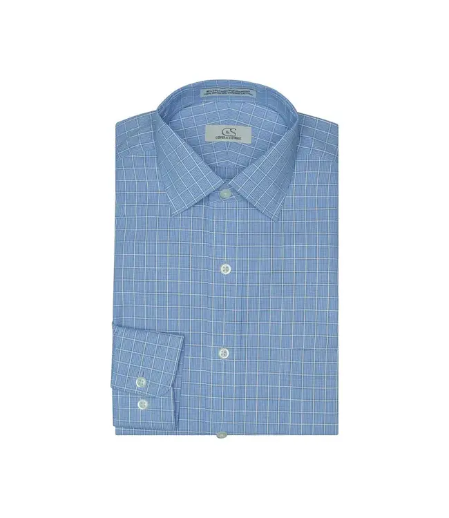 Cooper & Stewart Blue Overlay Check Tailored Fit Spread Collar