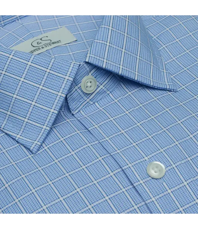 Cooper & Stewart Blue Overlay Check Tailored Fit Spread Collar