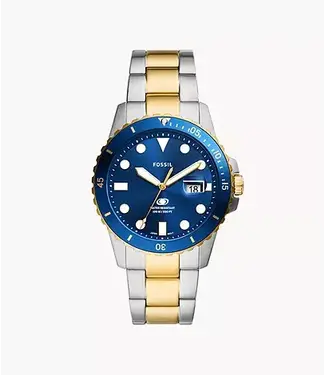 Blue Dive Three-Hand Date Two-Tone Stainless Steel Watch