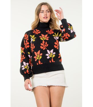 THML Floral Turtleneck Knit Sweater