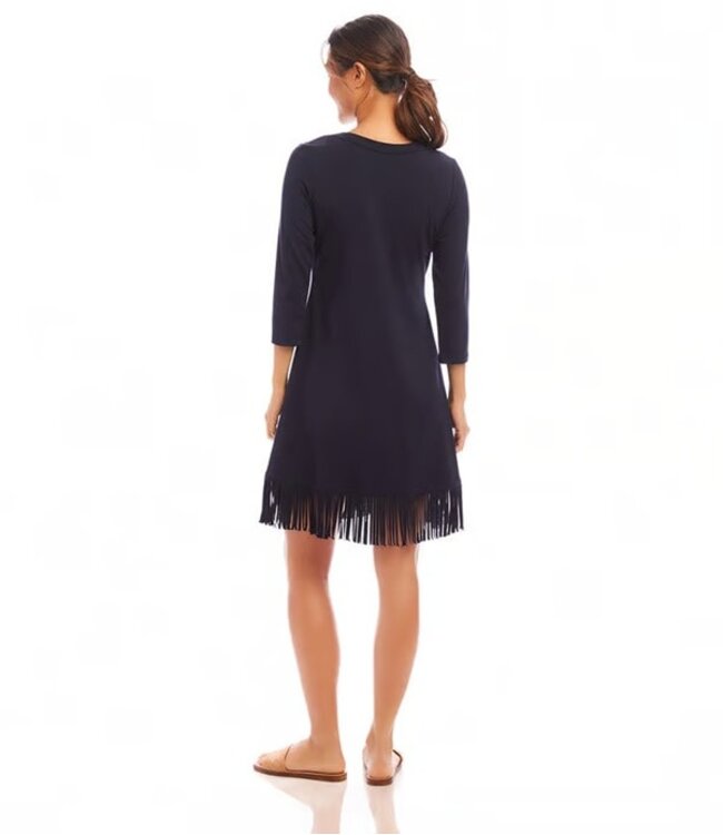 Karen Kane 3/4 Sleeve Fringe Hem Dress