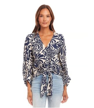 Karen Kane Blouson Sleeve Tie Front Top