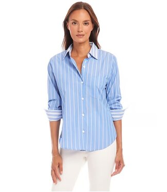 Karen Kane Contrast Ruched Sleeve Shirt