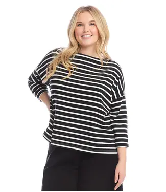 Karen Kane Stripe 3/4 Sleeve Boatneck Top