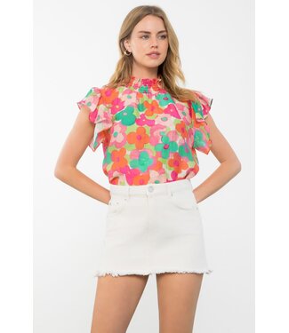 THML Mock Neck Flower Print Top