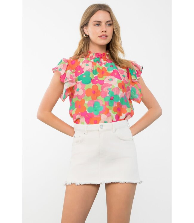 THML Mock Neck Flower Print Top