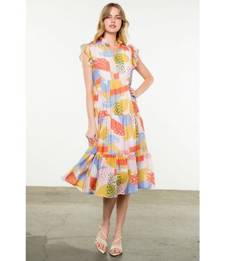THML Flutter Sleeve Print Maxi Dress
