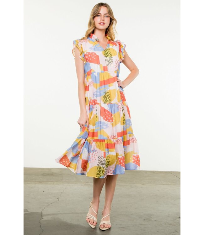 THML Flutter Sleeve Print Maxi Dress