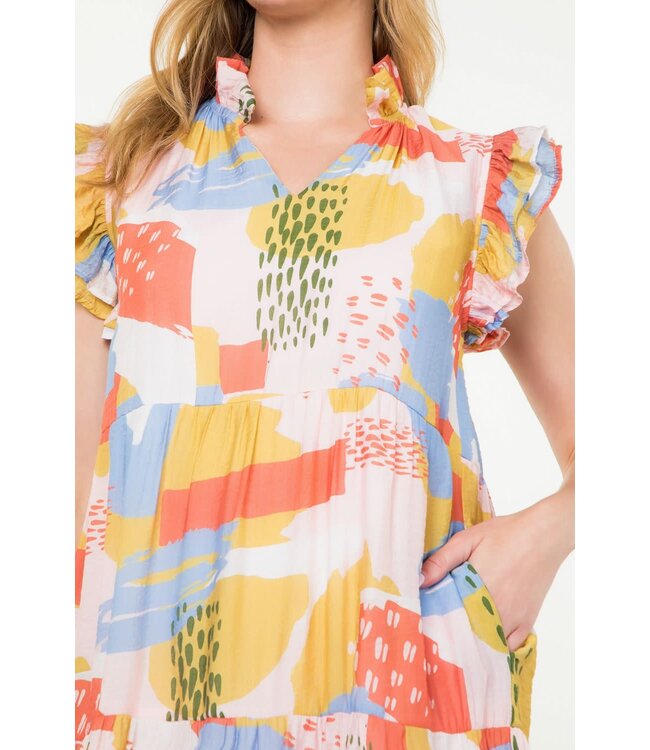 THML Flutter Sleeve Print Maxi Dress