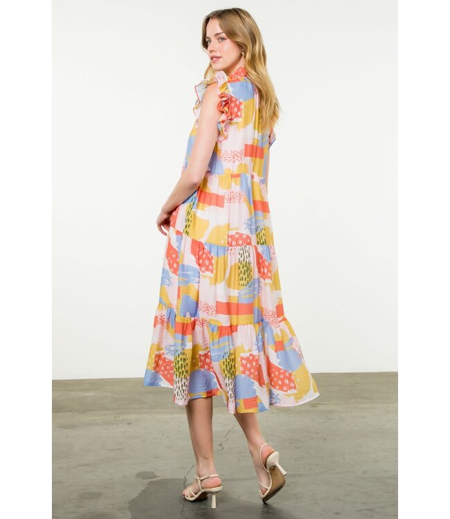 THML Flutter Sleeve Print Maxi Dress