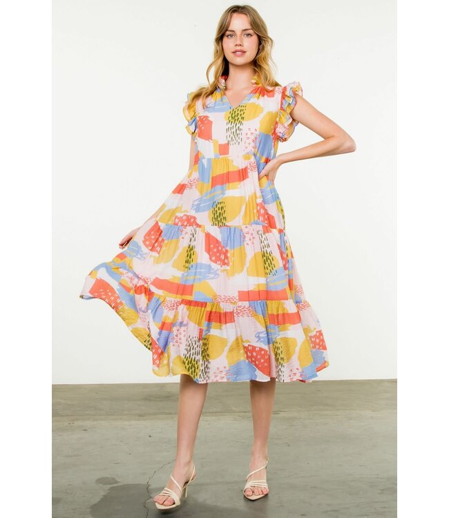 THML Flutter Sleeve Print Maxi Dress